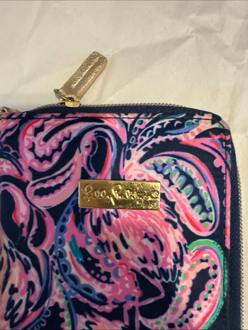 Lilly Pulitzer Navy, Pink & Teal Paisley Zip Wristlet